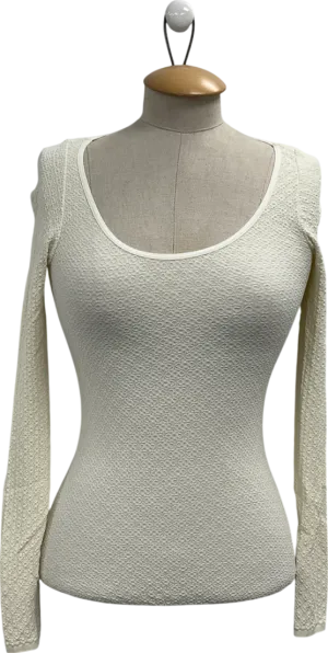 Free People White Love Letter Seamless Long Sleeve Top UK XS/S
