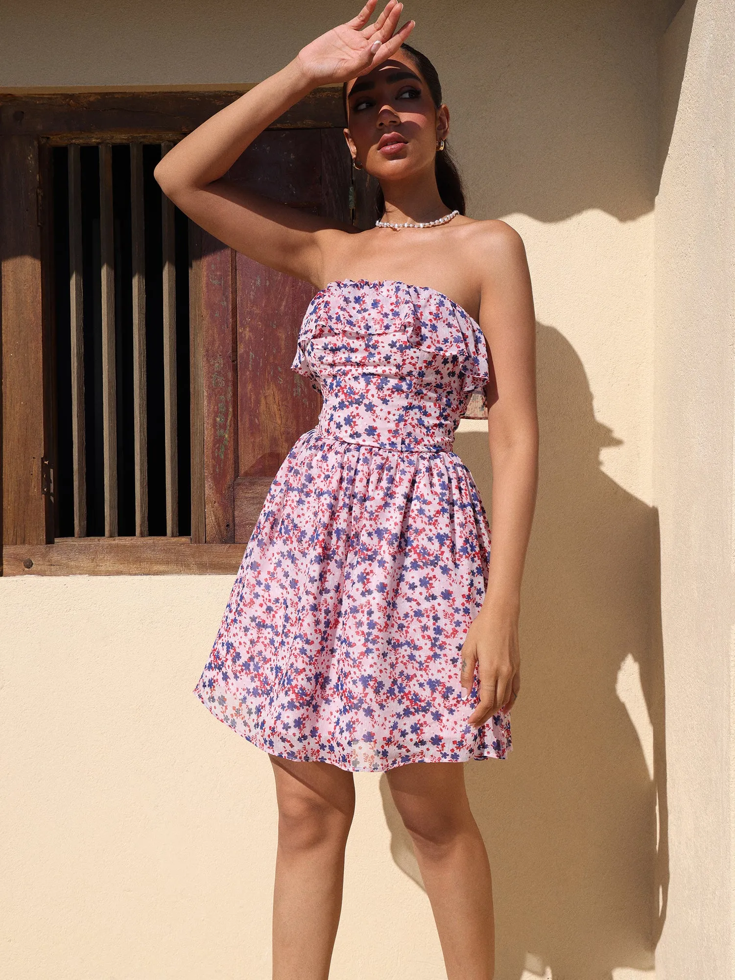 Frill Detail Tube Mini Dress