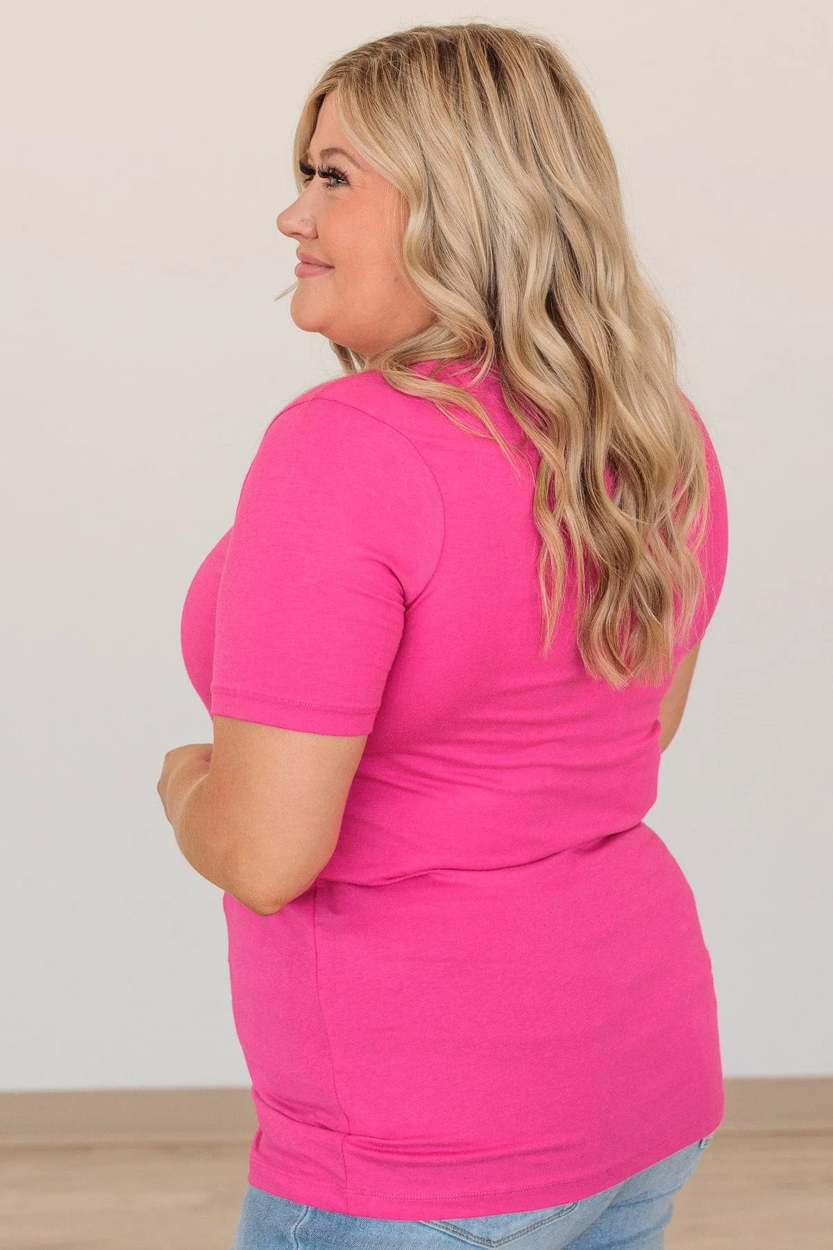 From The Moment We Met V-Neck Tee- Hot Pink