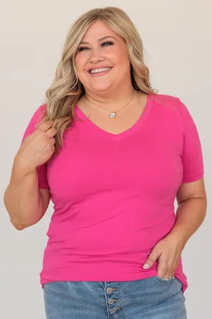 From The Moment We Met V-Neck Tee- Hot Pink