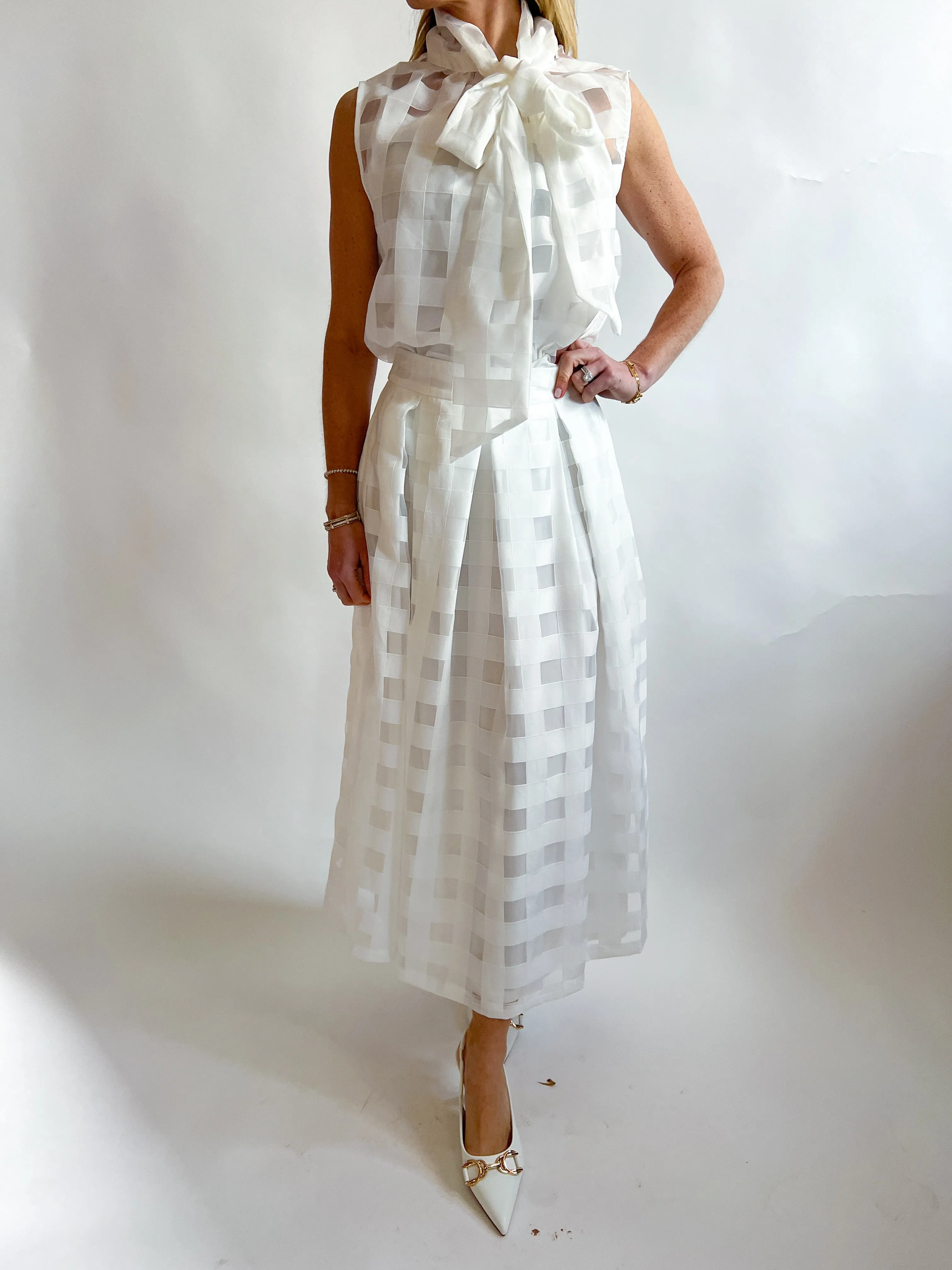 Gingham Woven Organza Top