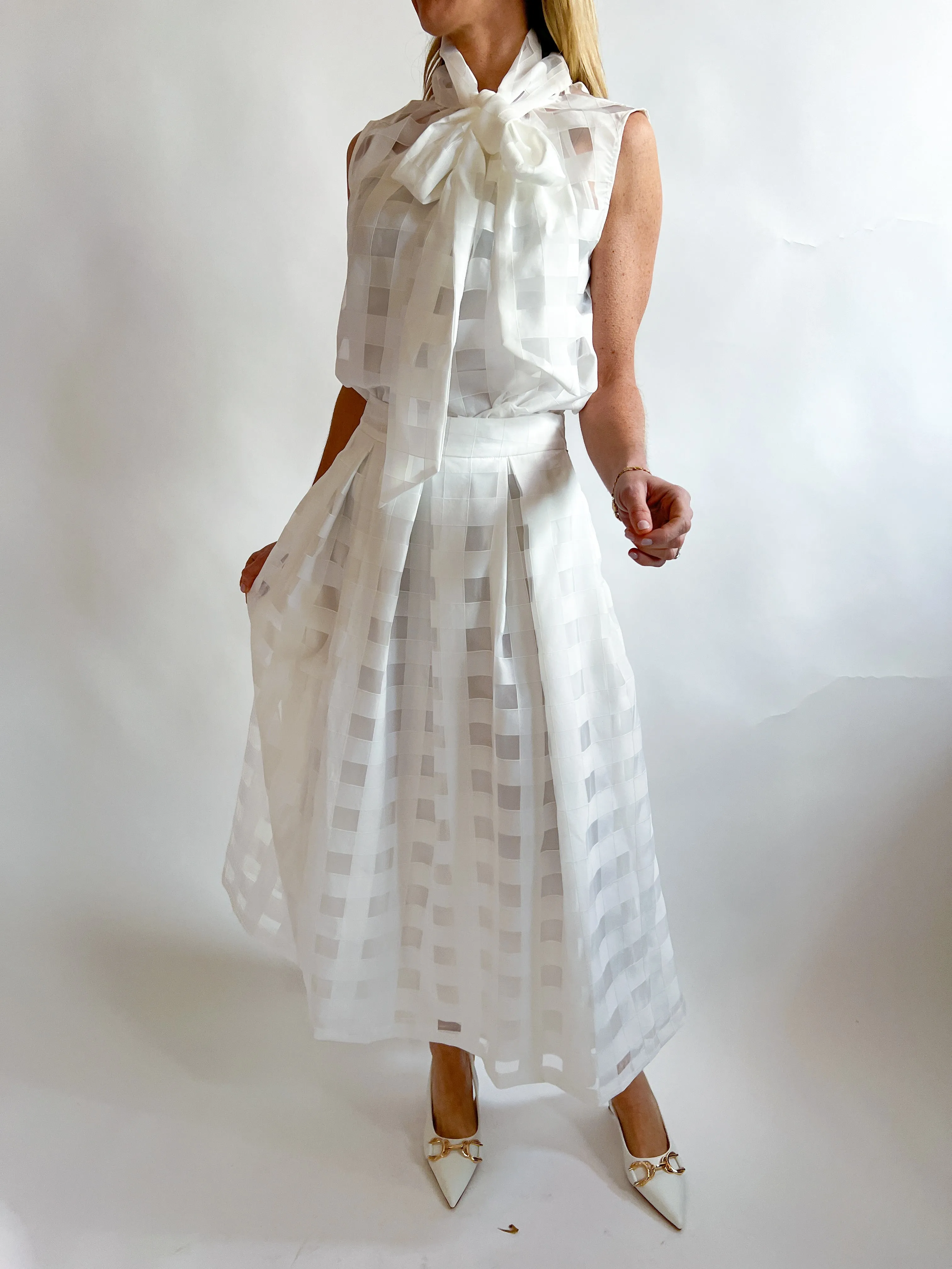 Gingham Woven Organza Top