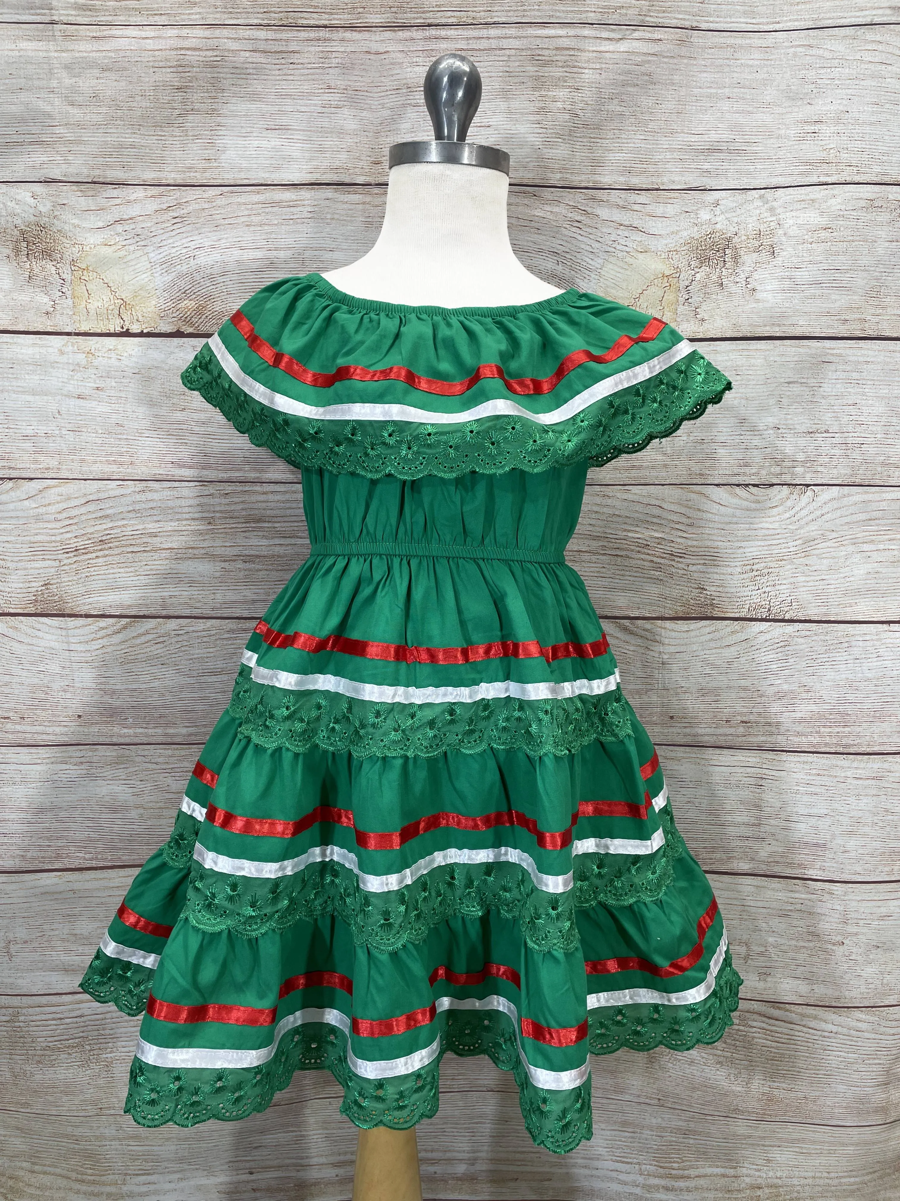 Girl's Green X Traditional Mexican Cinco De Mayo Fiesta Dress 2-14