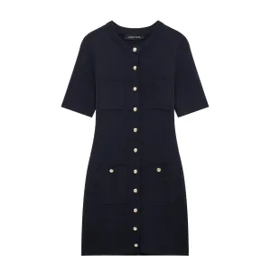 Gold Button Knitted Mini Dress