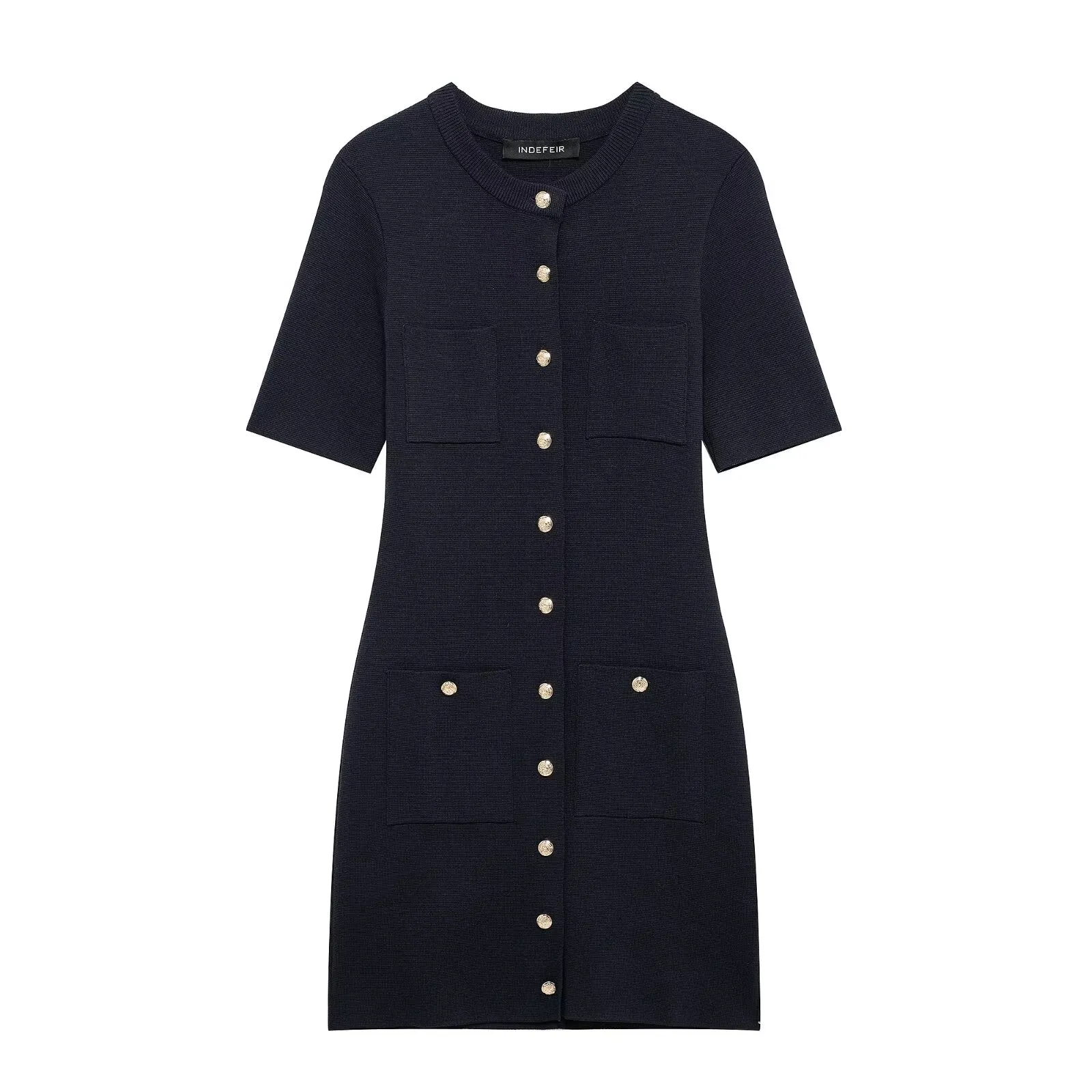 Gold Button Knitted Mini Dress