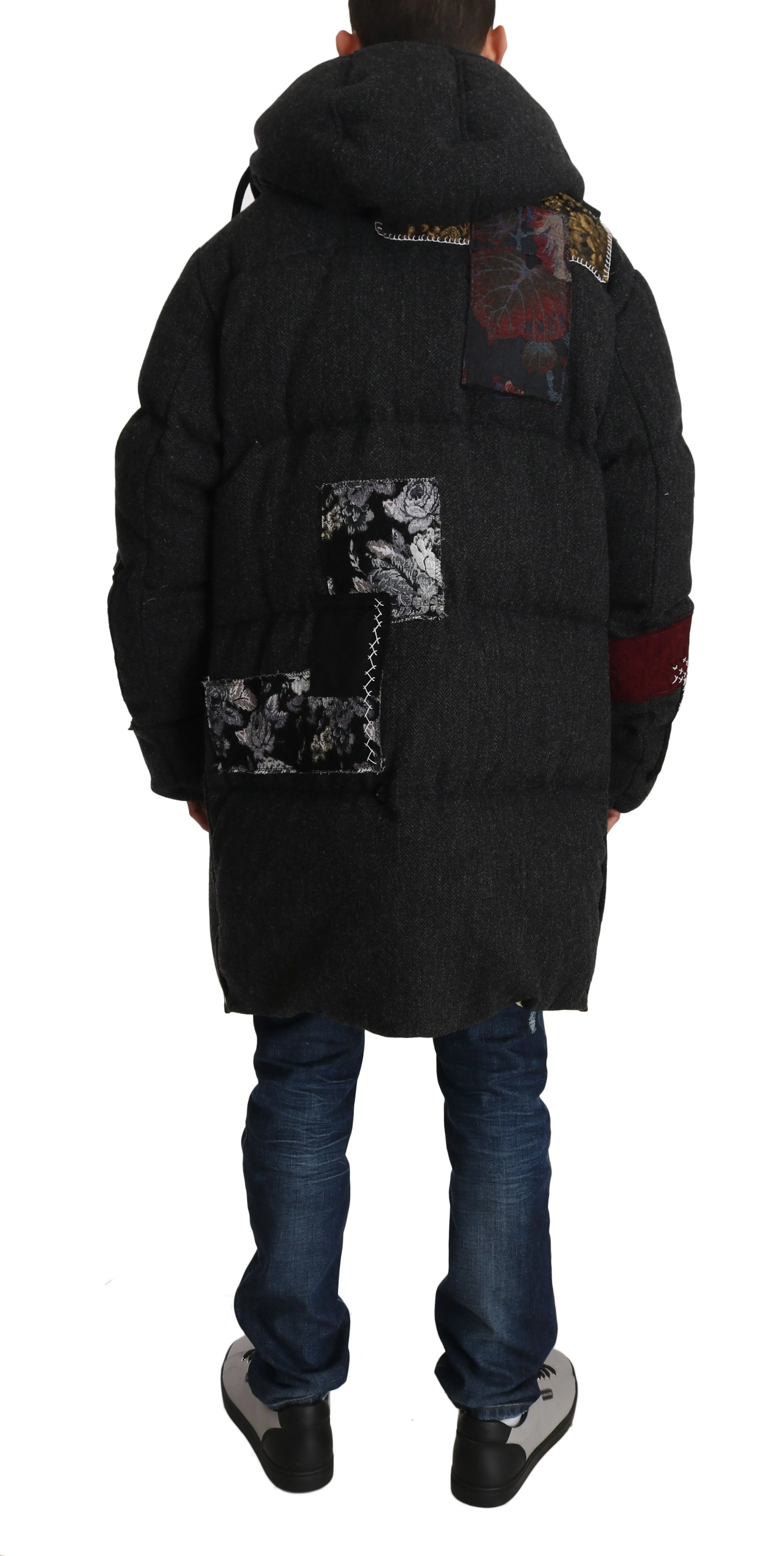 Gray Wool Floral Brocade Royal King Puffer Coat