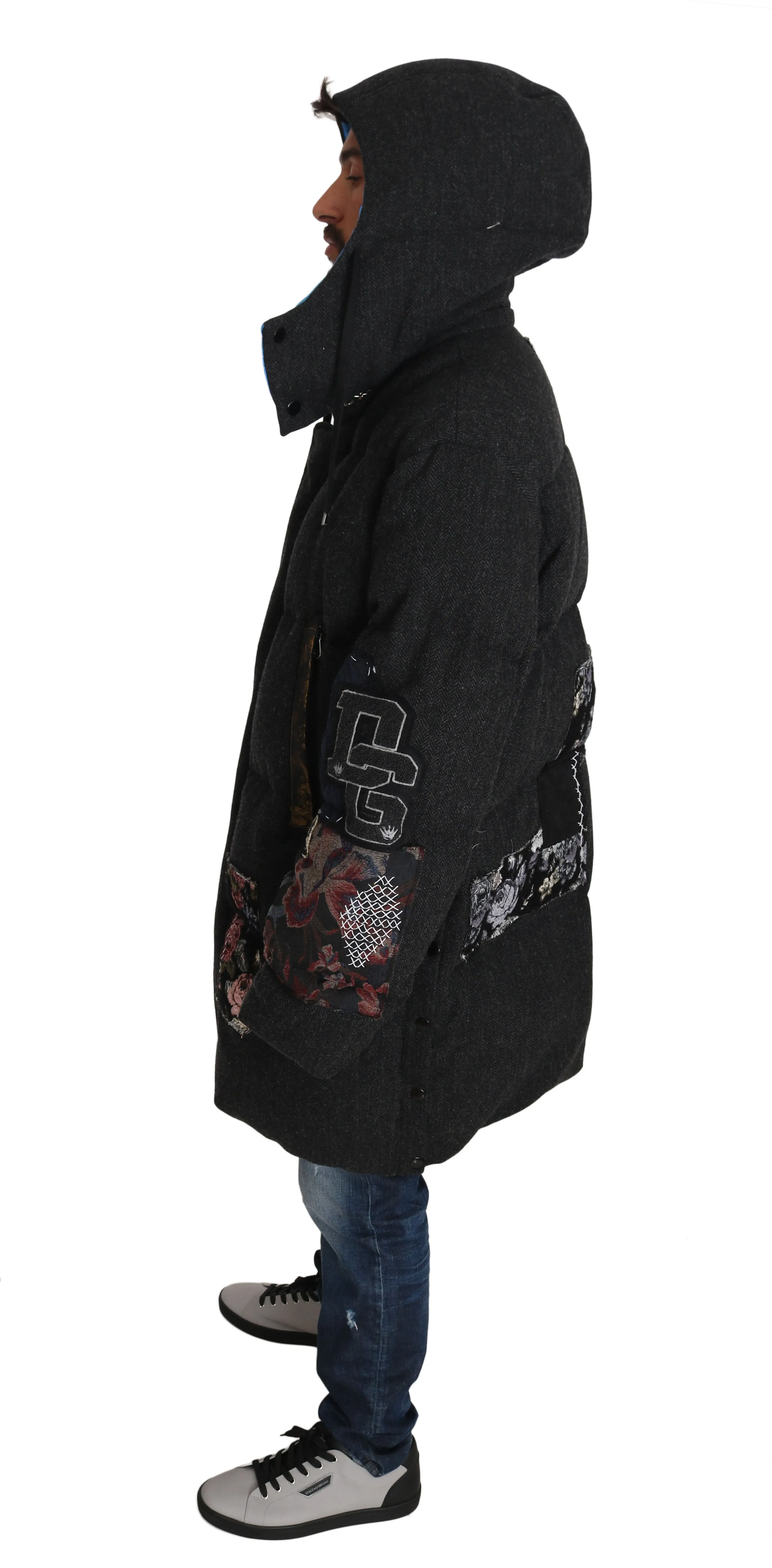Gray Wool Floral Brocade Royal King Puffer Coat