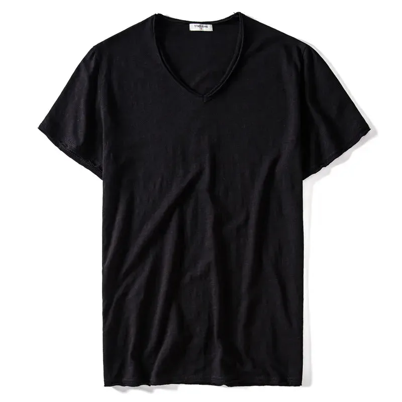 GustOmerD Brand Quality T shirt Men's V-neck Slim Fit Pure Cotton T-shirt Fashion Short Sleeve T shirt Men's Tops Casual Tshirt