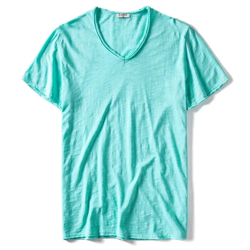 GustOmerD Brand Quality T shirt Men's V-neck Slim Fit Pure Cotton T-shirt Fashion Short Sleeve T shirt Men's Tops Casual Tshirt