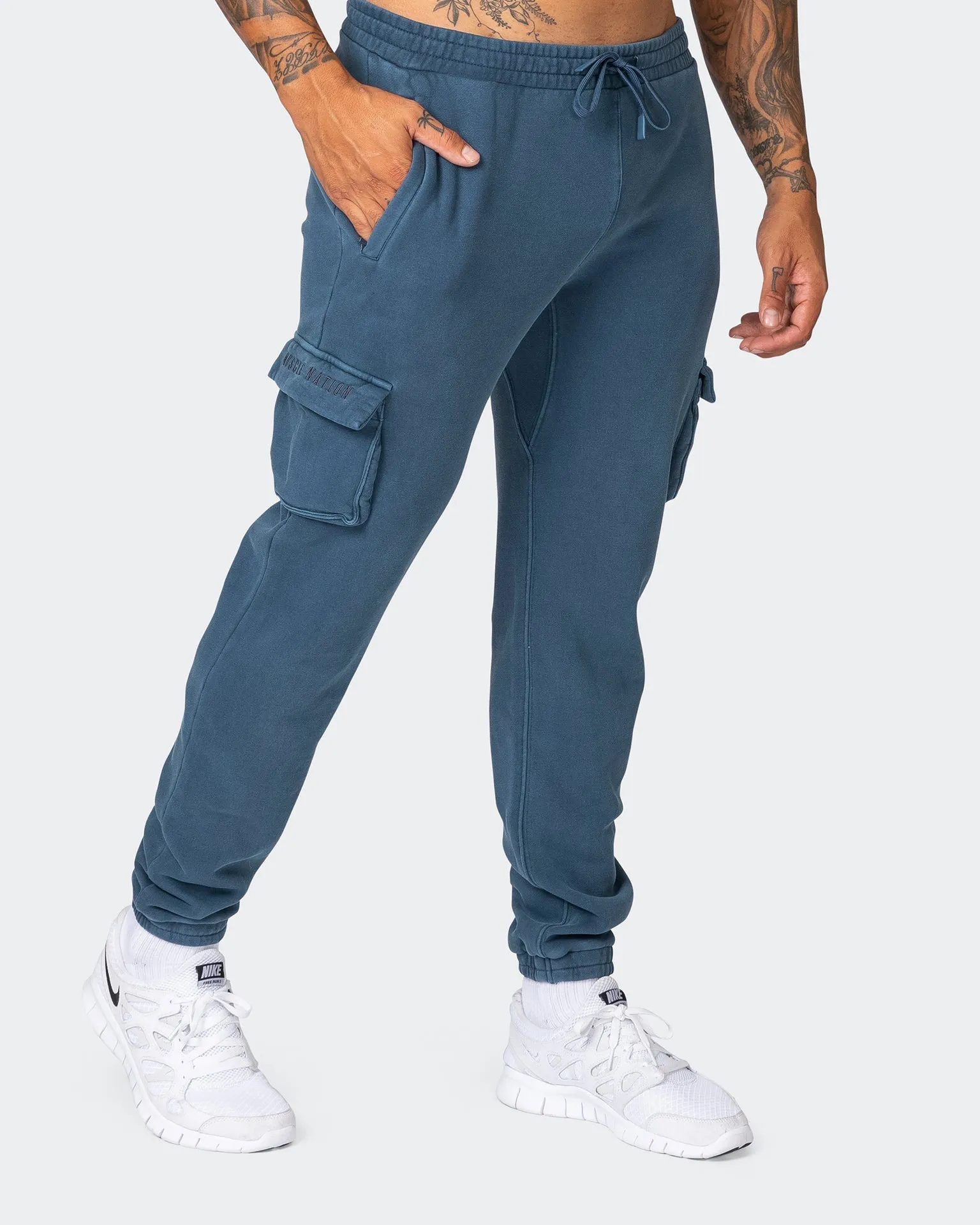 Harlem Vintage Tapered Cargos - Washed Bluesteel