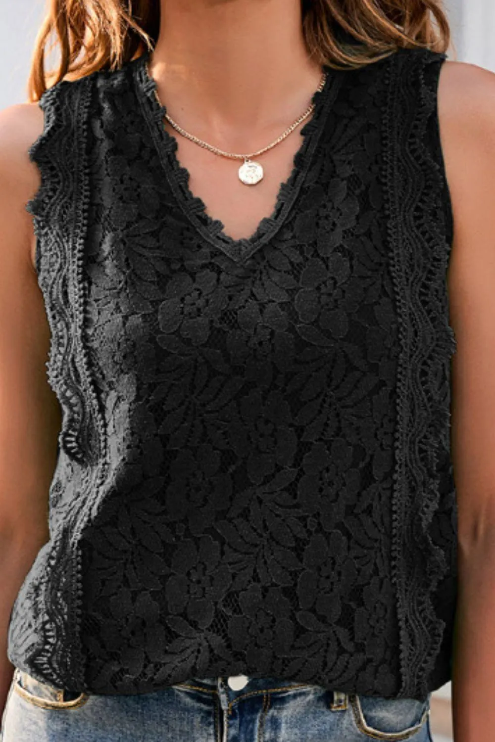 Hazel Blues® |  Lace V-Neck Tank
