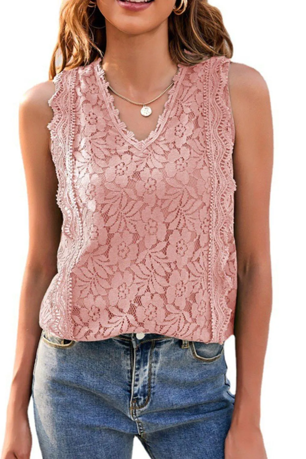 Hazel Blues® |  Lace V-Neck Tank