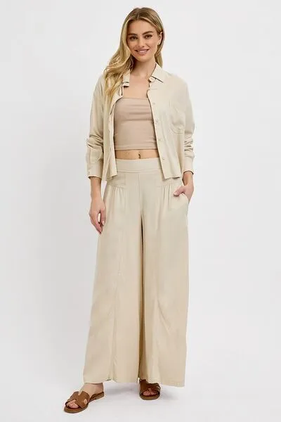 Hazel Blues® |  RISEN Shirring Detail Wide Leg Pants