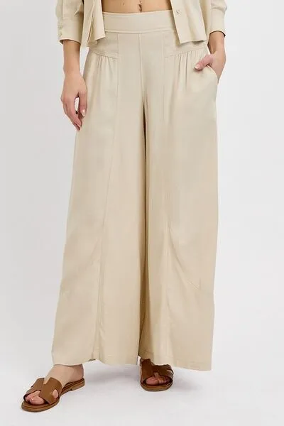 Hazel Blues® |  RISEN Shirring Detail Wide Leg Pants
