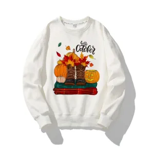 Hello Autumn O-Neck White Sweater