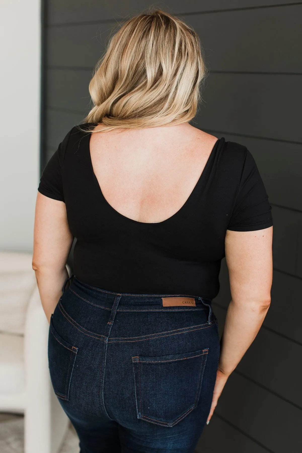 Here We Go Square Neck Bodysuit- Black