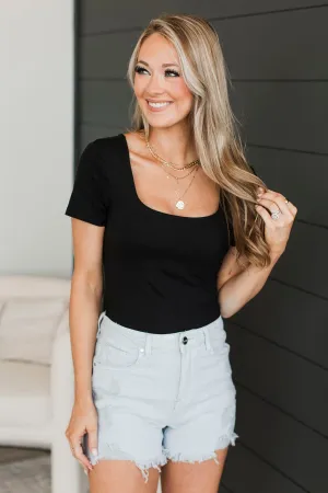 Here We Go Square Neck Bodysuit- Black