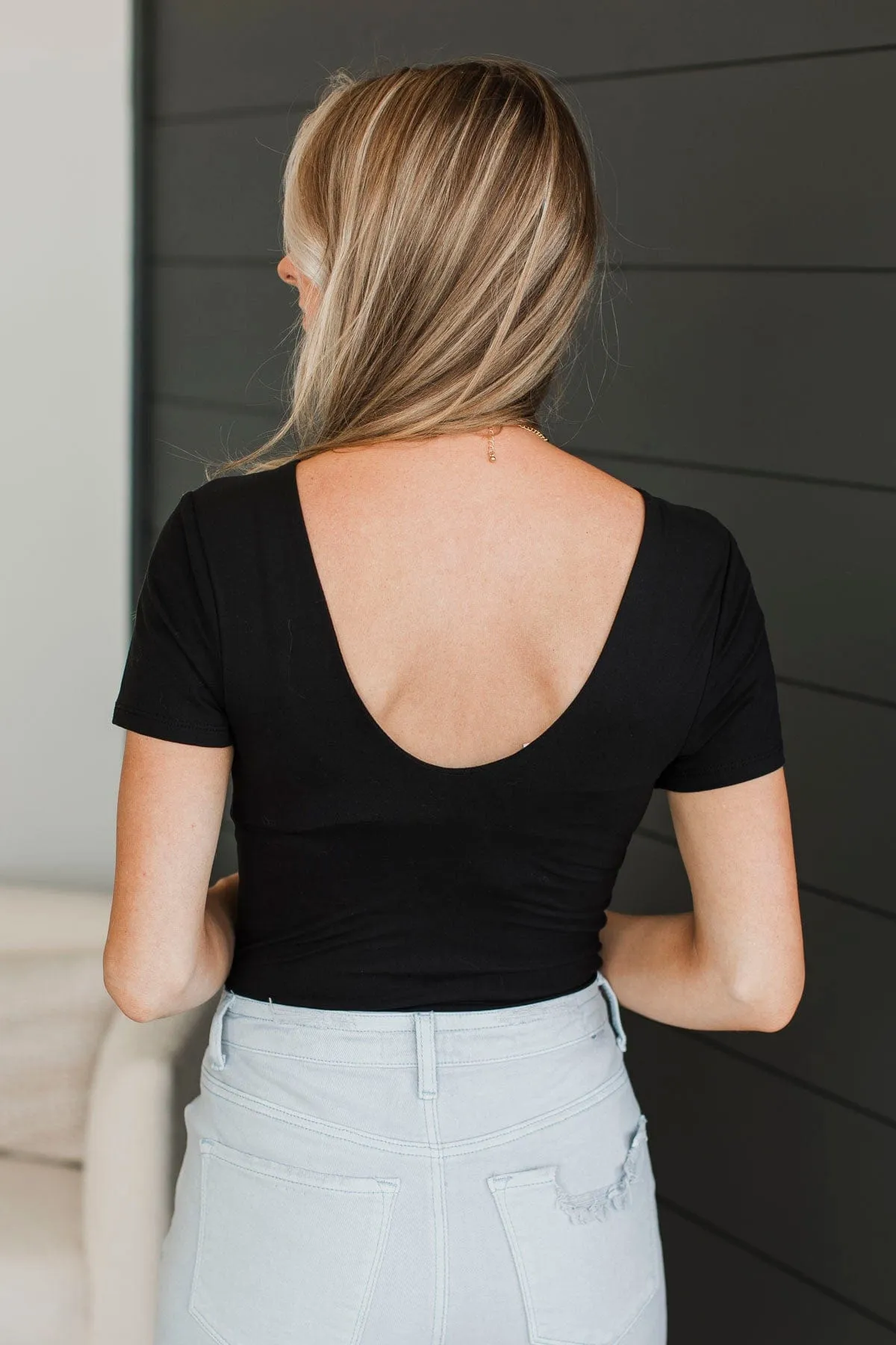 Here We Go Square Neck Bodysuit- Black