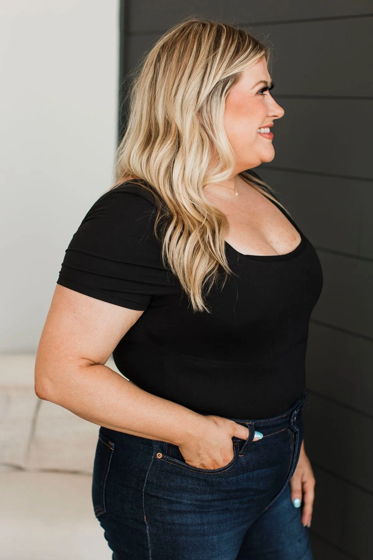 Here We Go Square Neck Bodysuit- Black