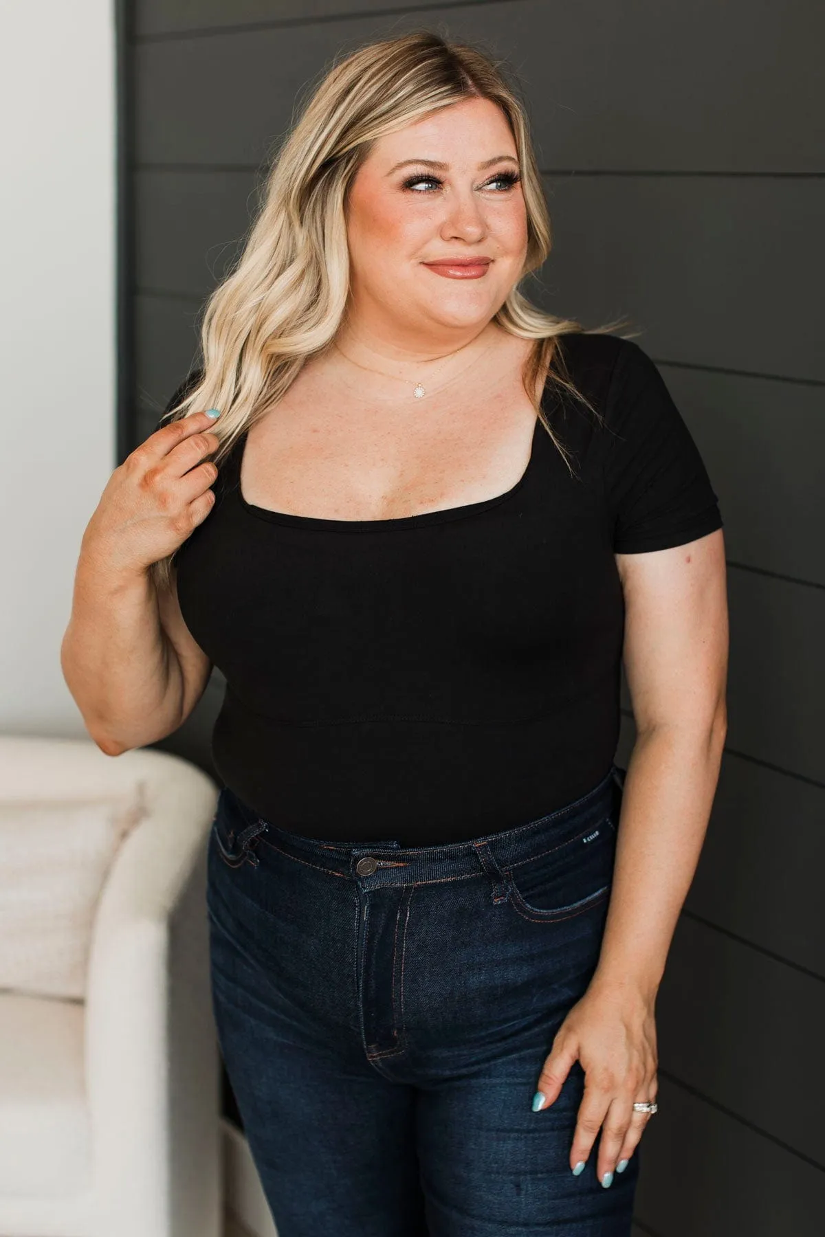 Here We Go Square Neck Bodysuit- Black