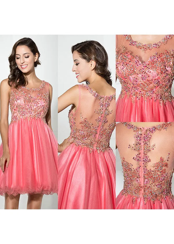 Homecoming Dress Pink With Beadings