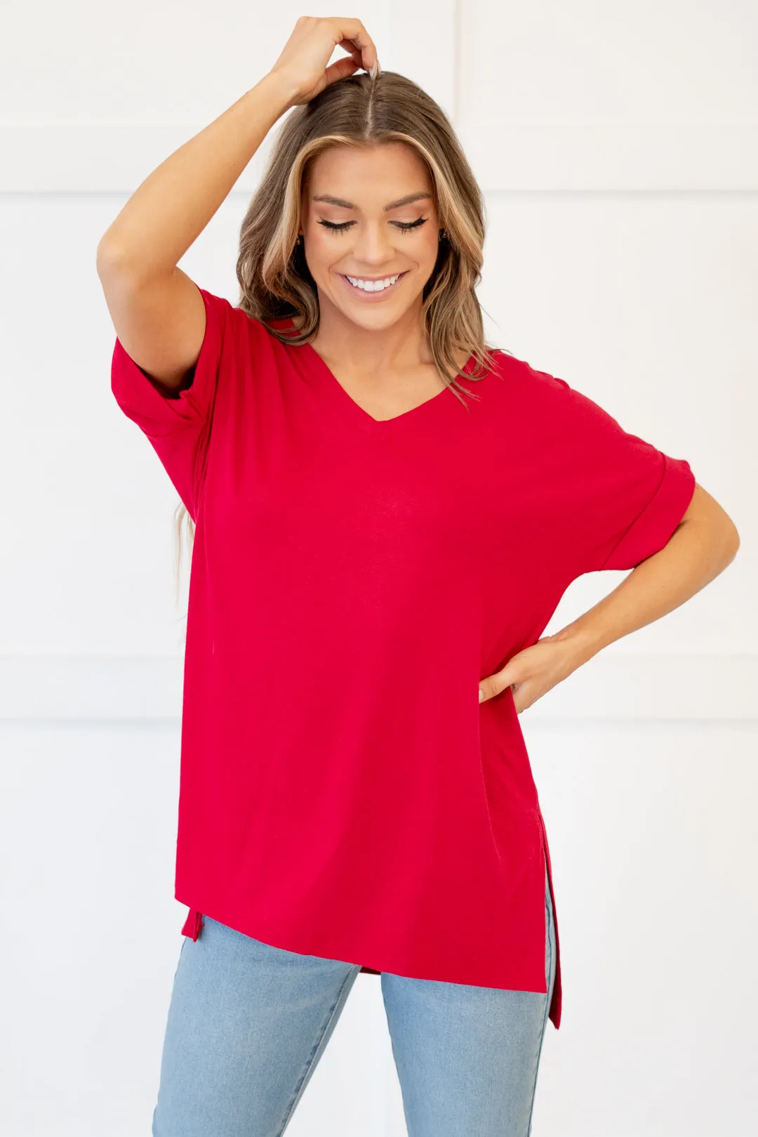 Hot mama tee! High Low Hem V Neck Top