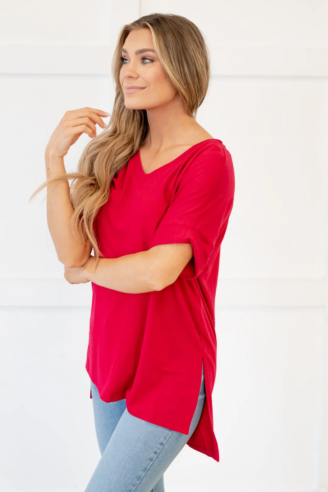 Hot mama tee! High Low Hem V Neck Top