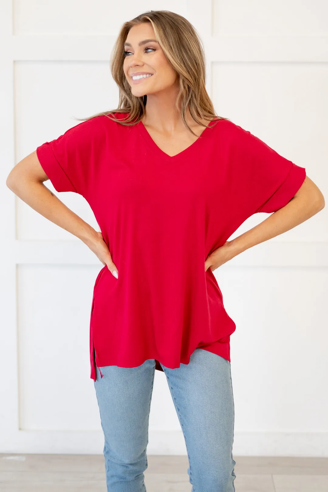 Hot mama tee! High Low Hem V Neck Top