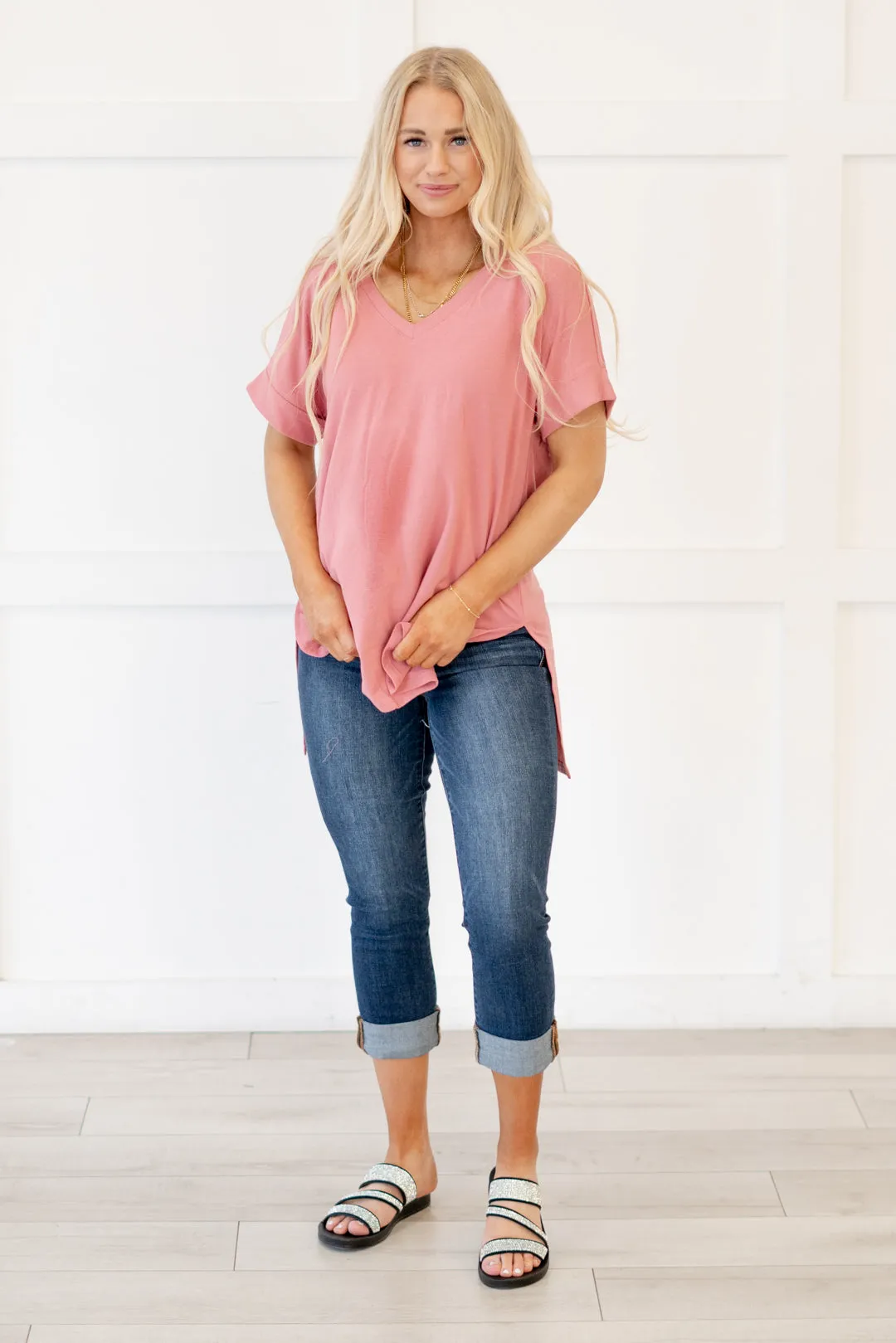 Hot mama tee! High Low Hem V Neck Top
