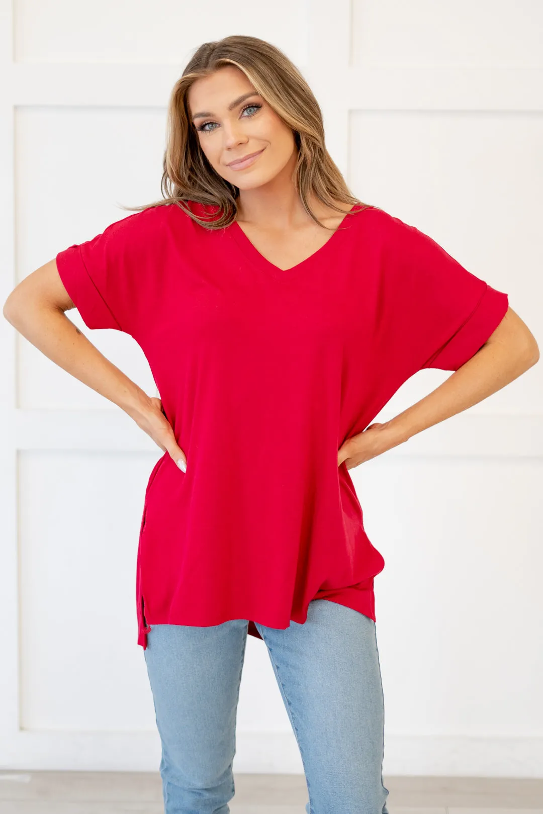 Hot mama tee! High Low Hem V Neck Top