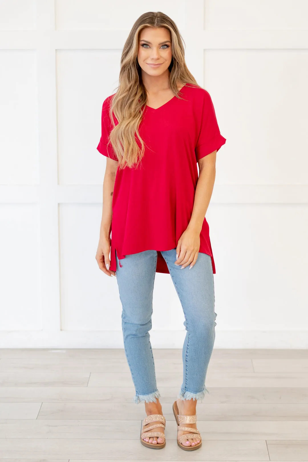 Hot mama tee! High Low Hem V Neck Top