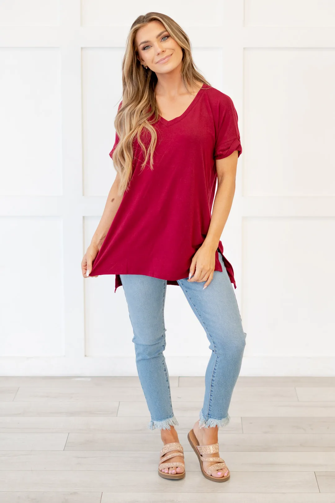 Hot mama tee! High Low Hem V Neck Top