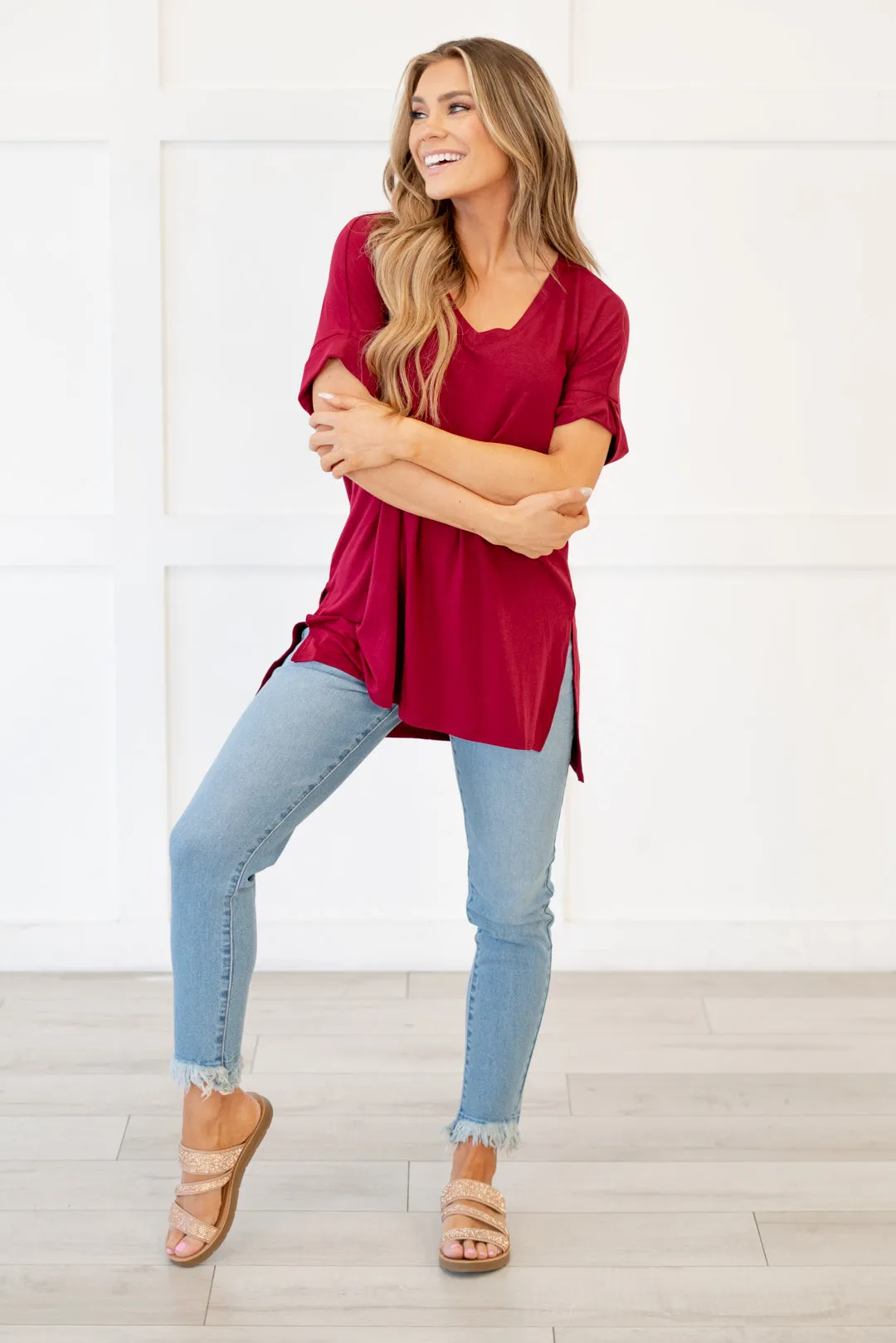 Hot mama tee! High Low Hem V Neck Top