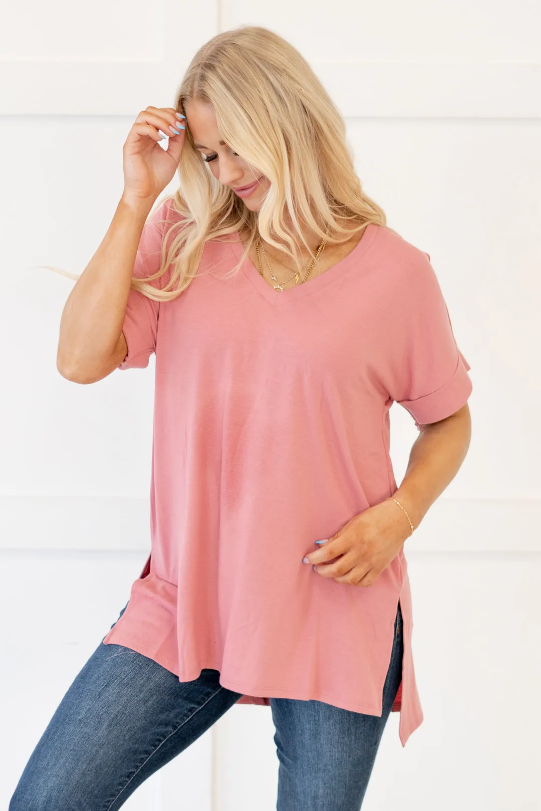 Hot mama tee! High Low Hem V Neck Top