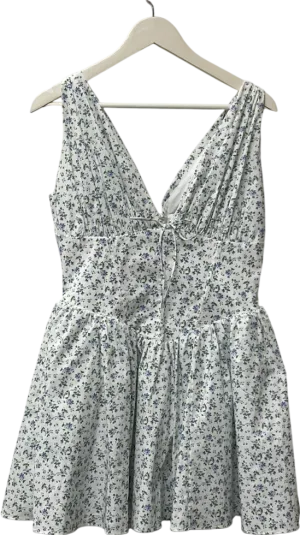 House of CB Fabrizia White Bluebell Print Corset Mini Dress UK L