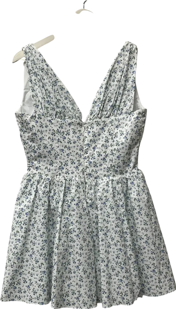 House of CB Fabrizia White Bluebell Print Corset Mini Dress UK L