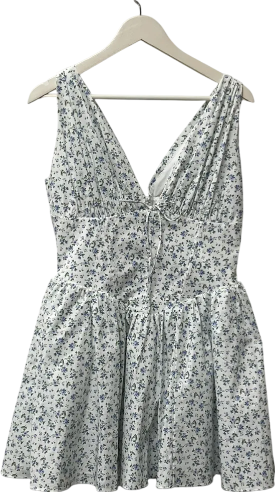 House of CB Fabrizia White Bluebell Print Corset Mini Dress UK L