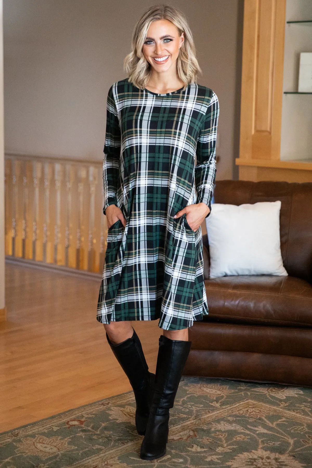 Hunter Green and Black Plaid Dress