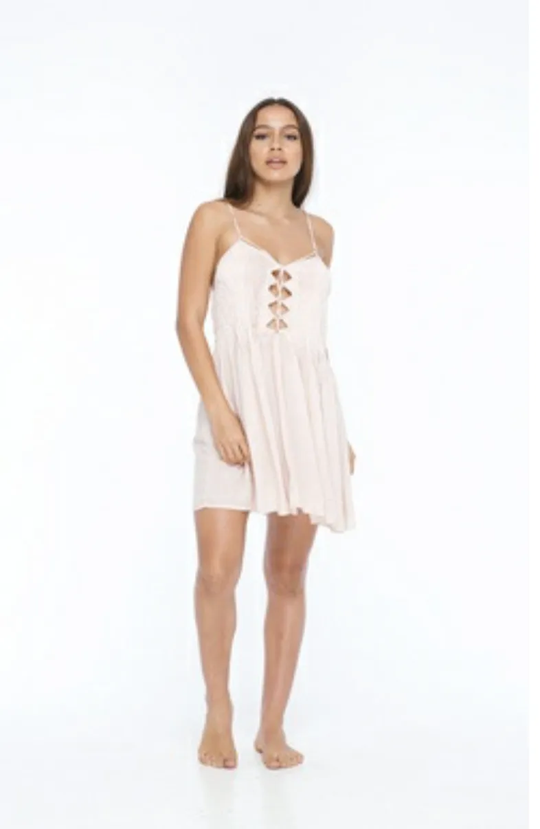 INDAH Vivid Printed Lace Up Front Mini Dress | Nude Blur