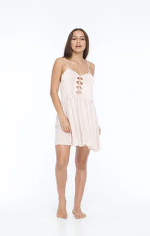 INDAH Vivid Printed Lace Up Front Mini Dress | Nude Blur