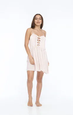 INDAH Vivid Printed Lace Up Front Mini Dress | Nude Blur