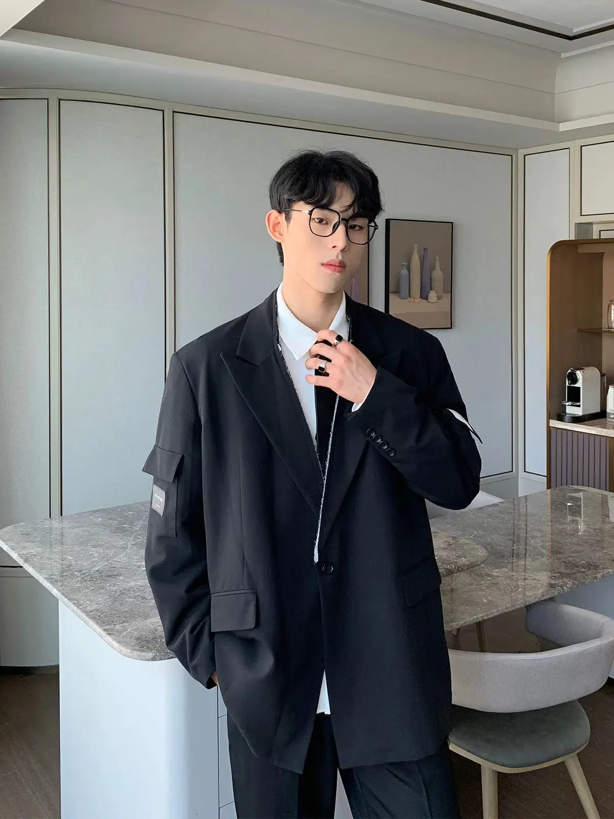 Irregular Edge Shoulder Pad Suit Jacket