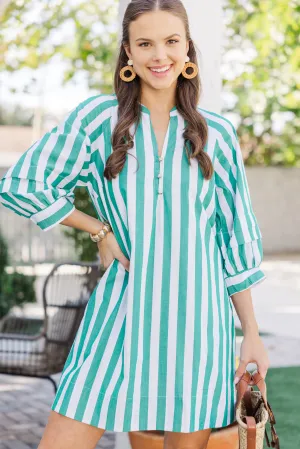 Join The Club Green Striped Shift Dress