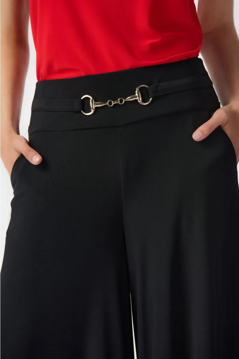Joseph Ribkoff Black Metal Hardware Detail Pull On Wide Leg Pants 241121