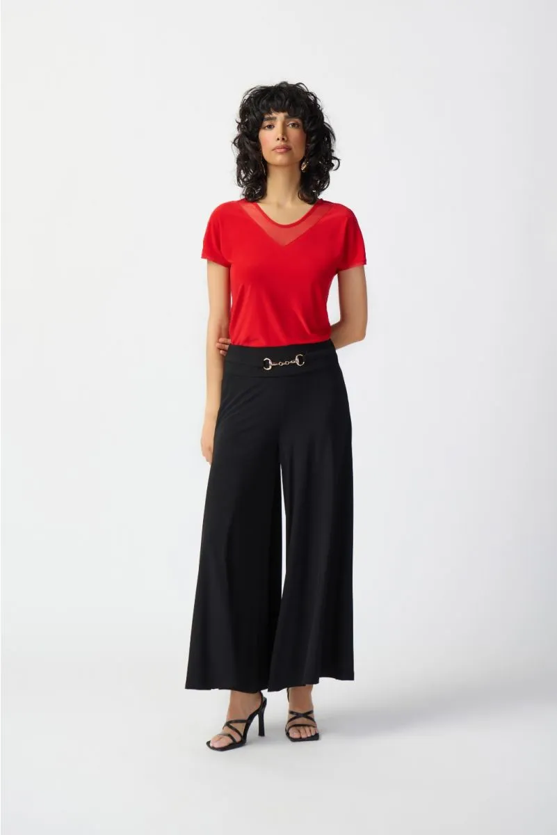 Joseph Ribkoff Black Metal Hardware Detail Pull On Wide Leg Pants 241121