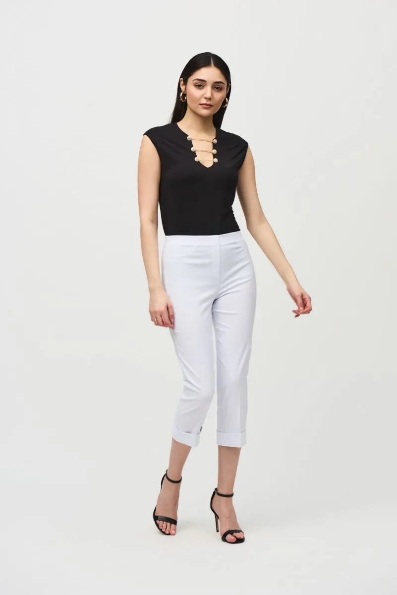 Joseph Ribkoff Chain Detail V-Neck Cap Sleeve Fitted Top 242181