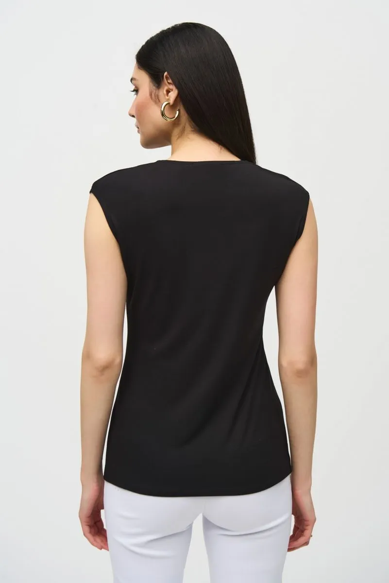 Joseph Ribkoff Chain Detail V-Neck Cap Sleeve Fitted Top 242181