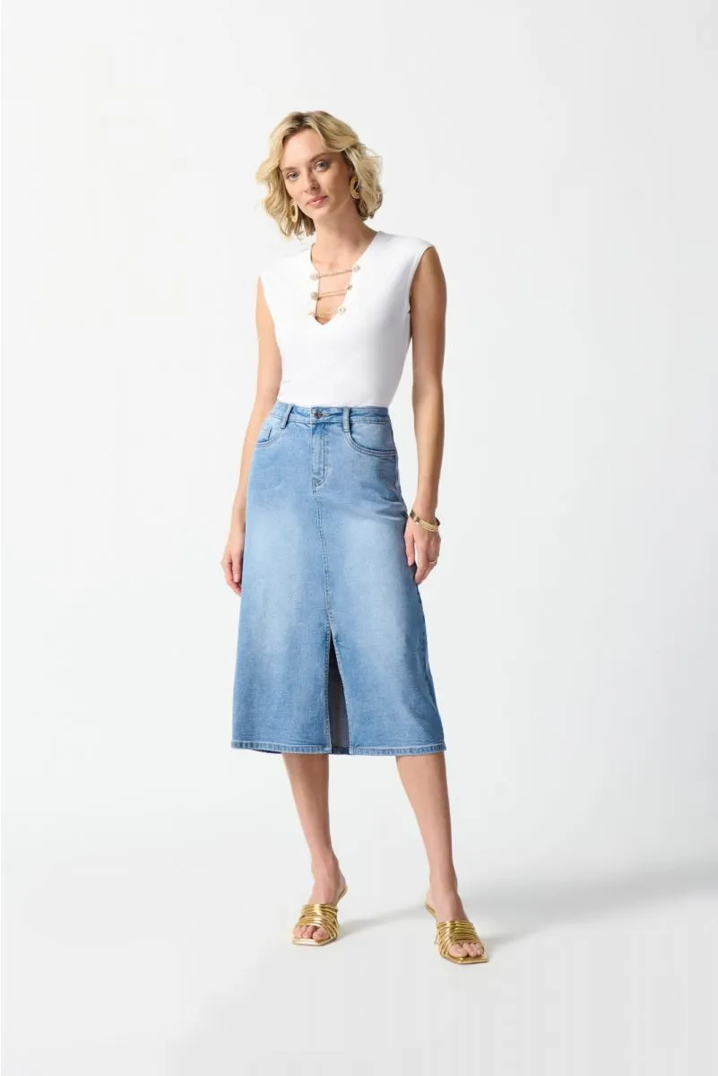 Joseph Ribkoff Chain Detail V-Neck Cap Sleeve Fitted Top 242181