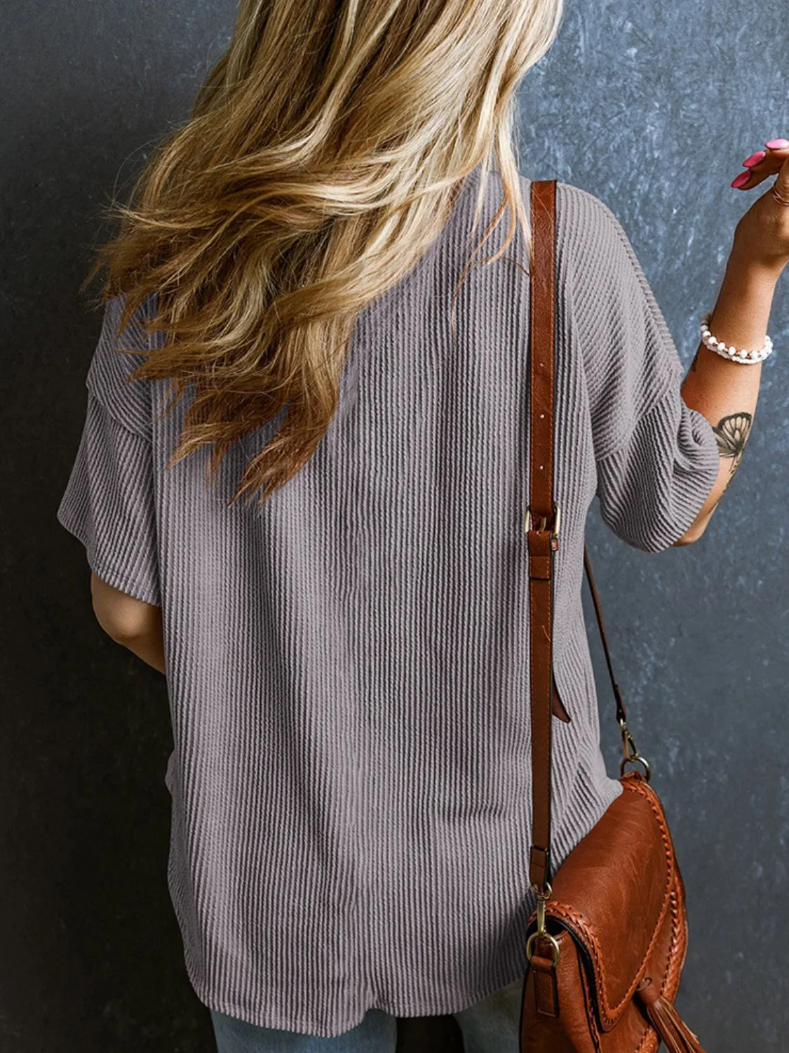 Katie Textured V-Neck Half Sleeve T-Shirt