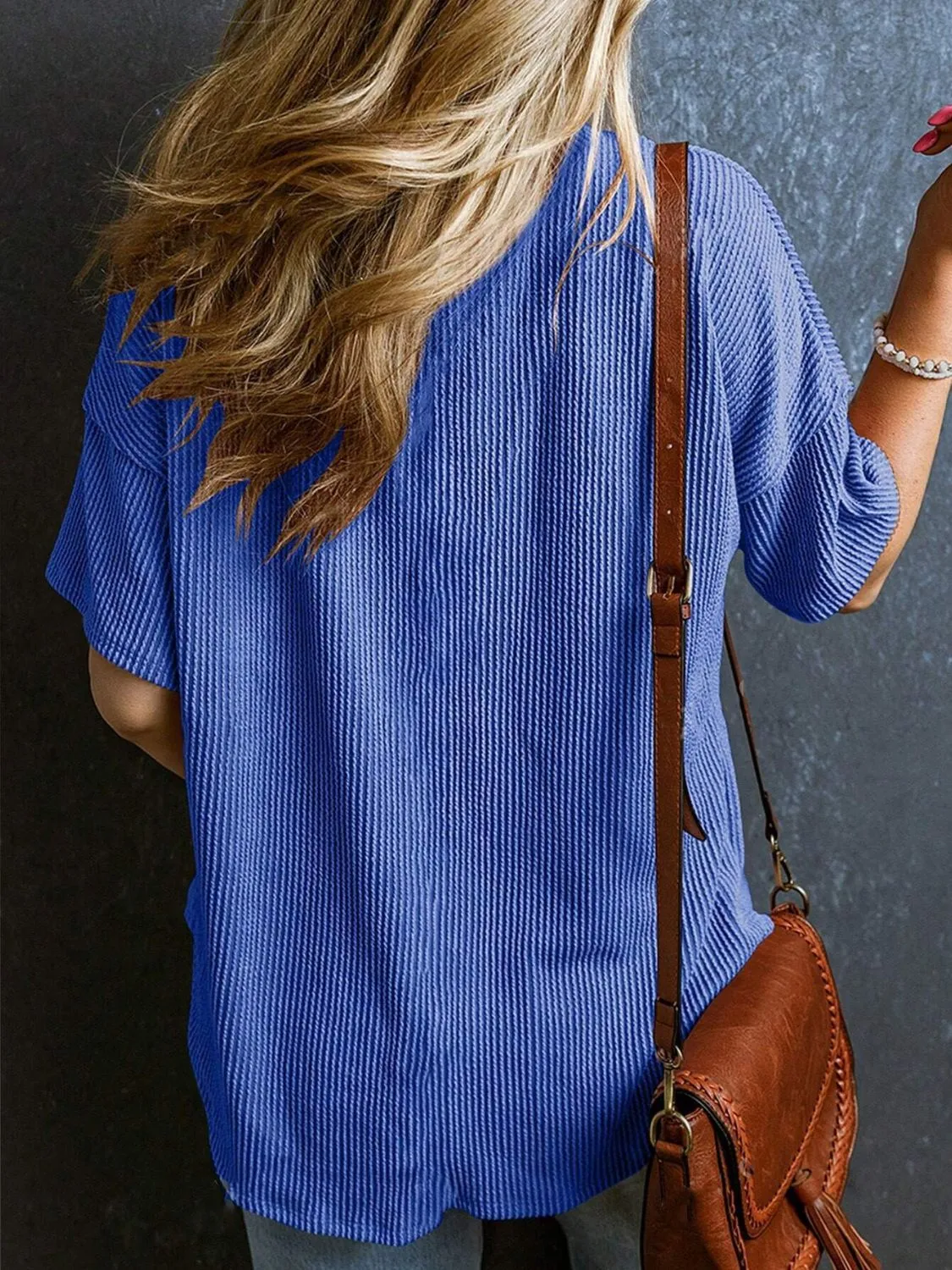 Katie Textured V-Neck Half Sleeve T-Shirt